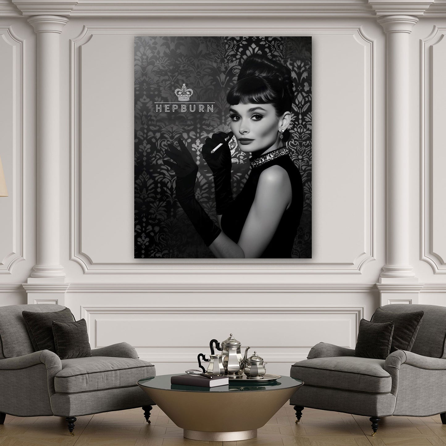 Elegantes Audrey-Porträt schwarz-weiß Ikone Wandbild