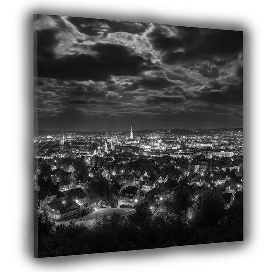 Aussichtspunkt Wiesbaden schwarz weiß Stadtpanorama nachts Wandbild