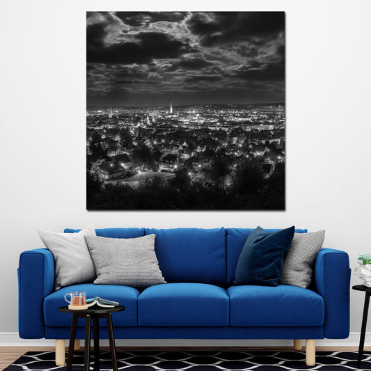 Aussichtspunkt Wiesbaden schwarz weiß Stadtpanorama nachts Wandbild