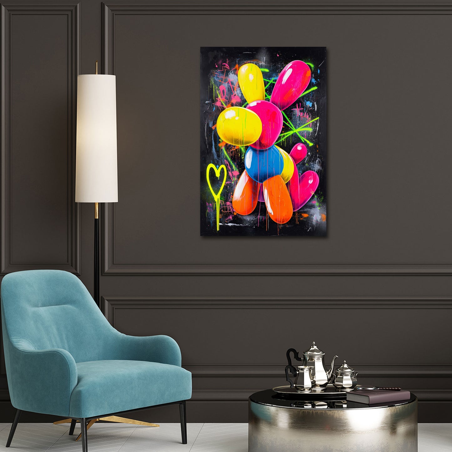 Ballonhund Pop Art Neonfarben abstrakt Wandbild