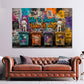 Buntes Street Art Wandbild im Querformat an einer Wohnraumwand