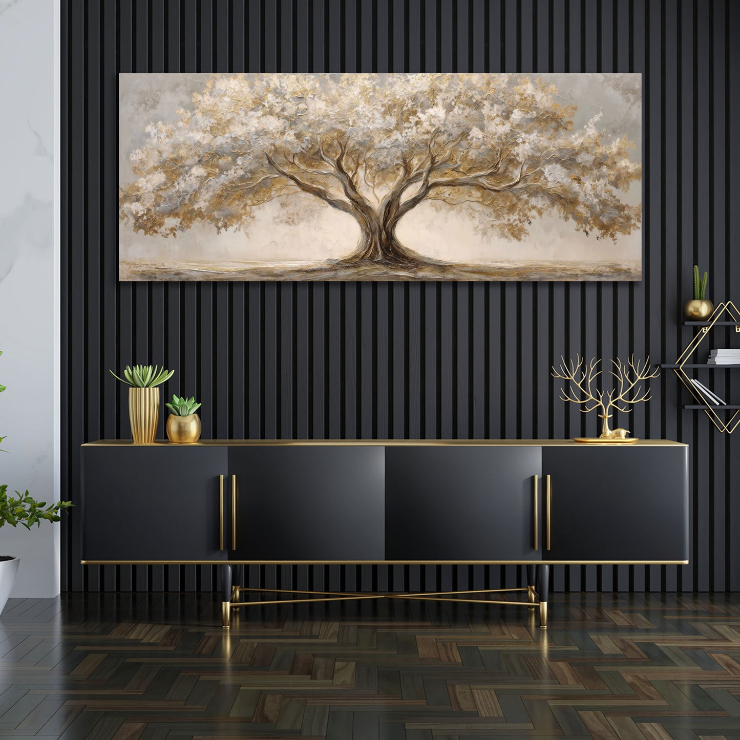 Baum Landschaft goldene Blätter abstrakt Natur Wandbild