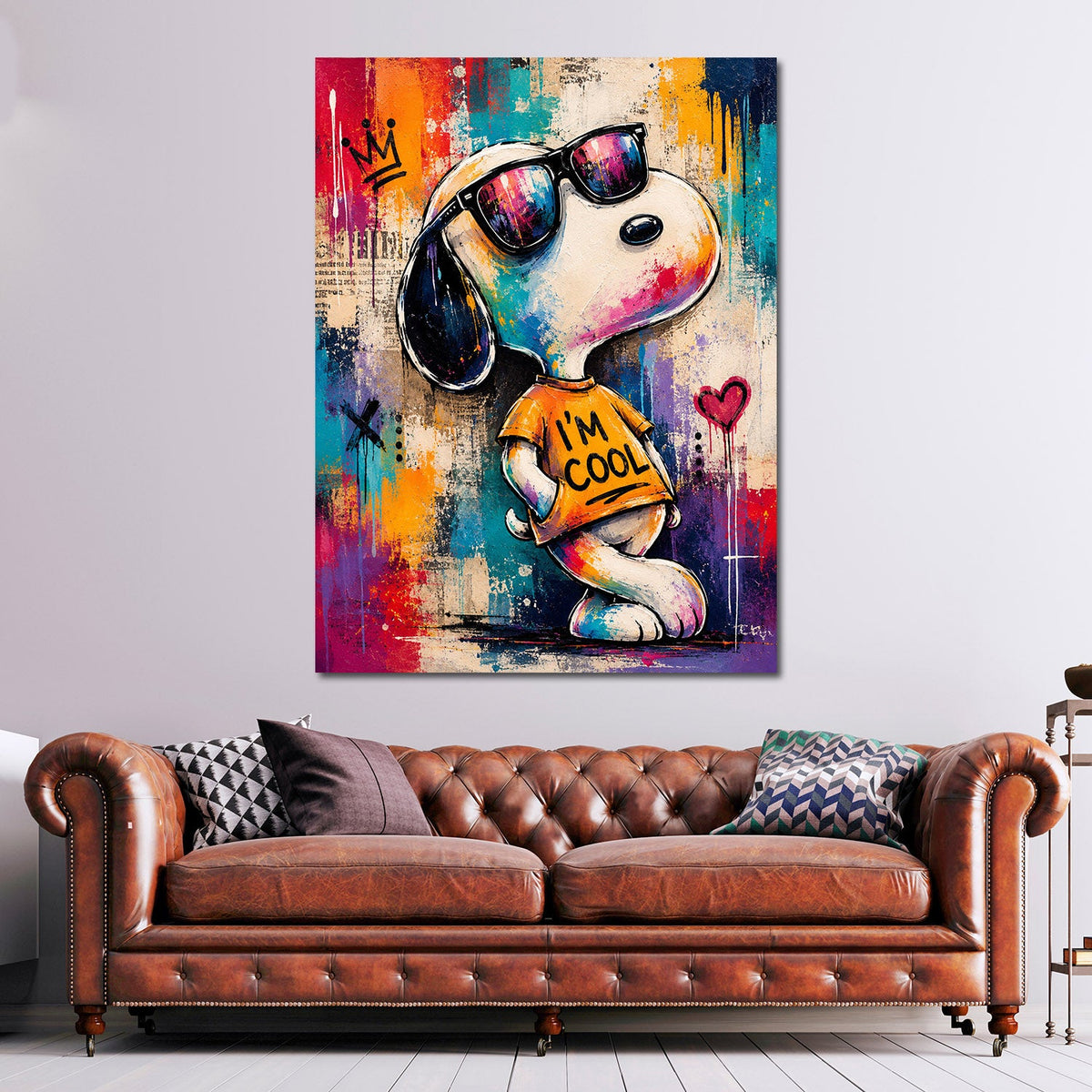 Comic Beagle Pop Art Wandbild im Hochformat an einer Wohnraumwand