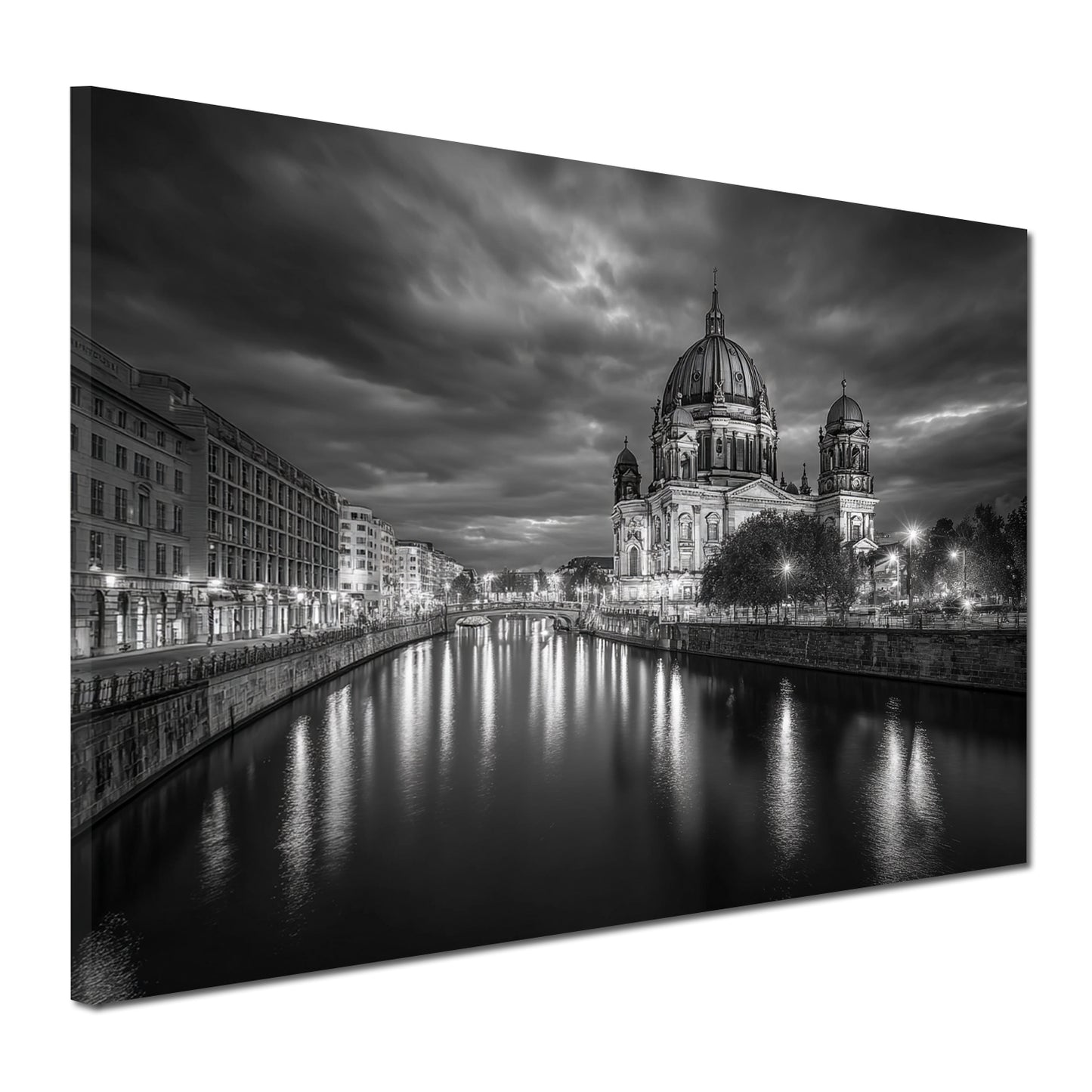 Berliner Dom schwarz weiß Architektur Fluss Spiegelung Wandbild