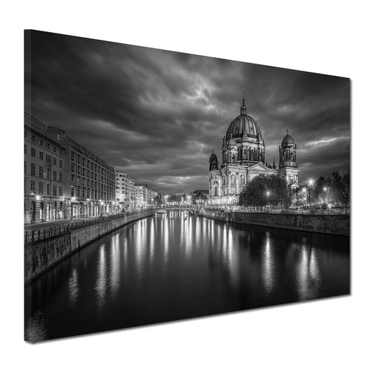 Berliner Dom schwarz weiß Architektur Fluss Spiegelung Wandbild