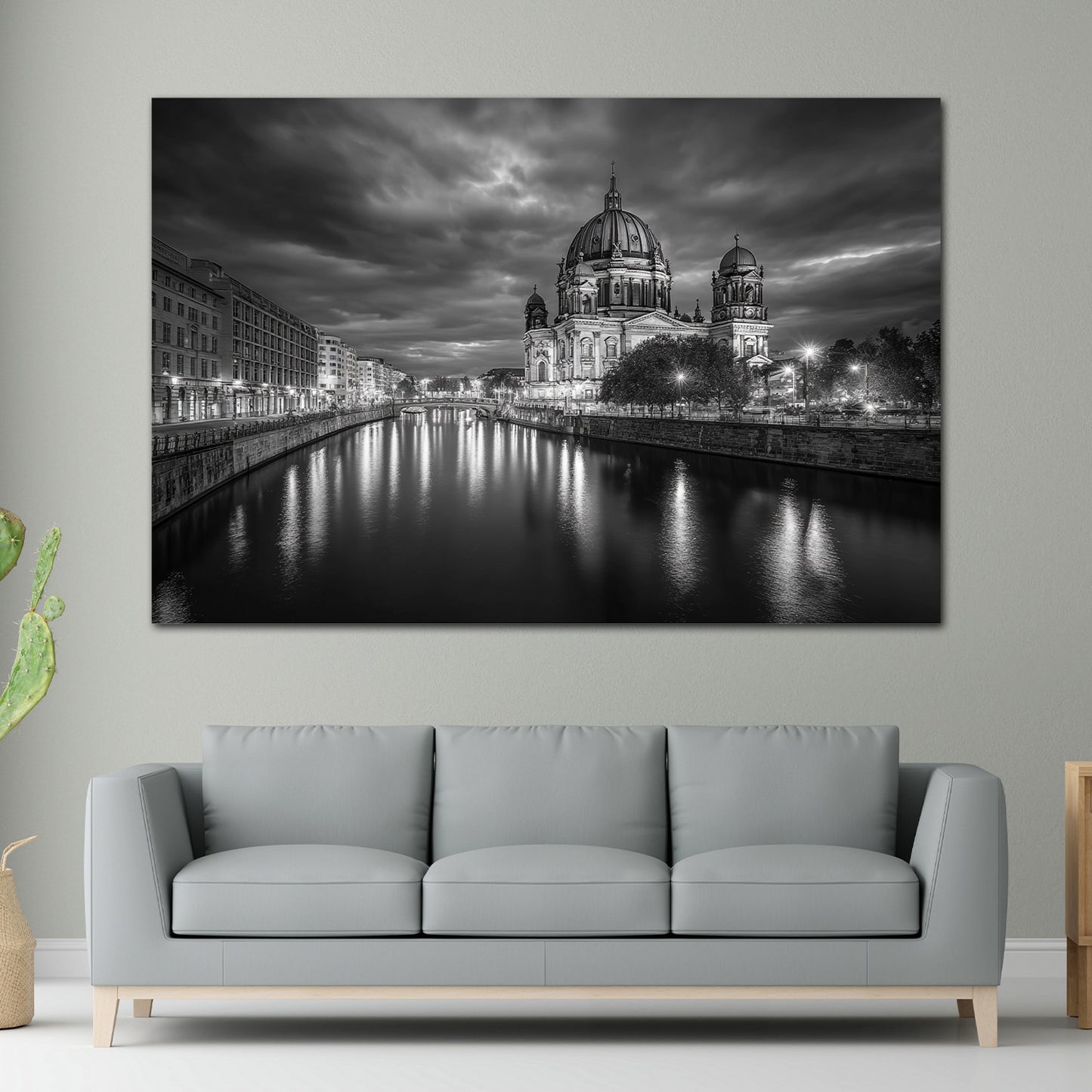 Berliner Dom schwarz weiß Architektur Fluss Spiegelung Wandbild