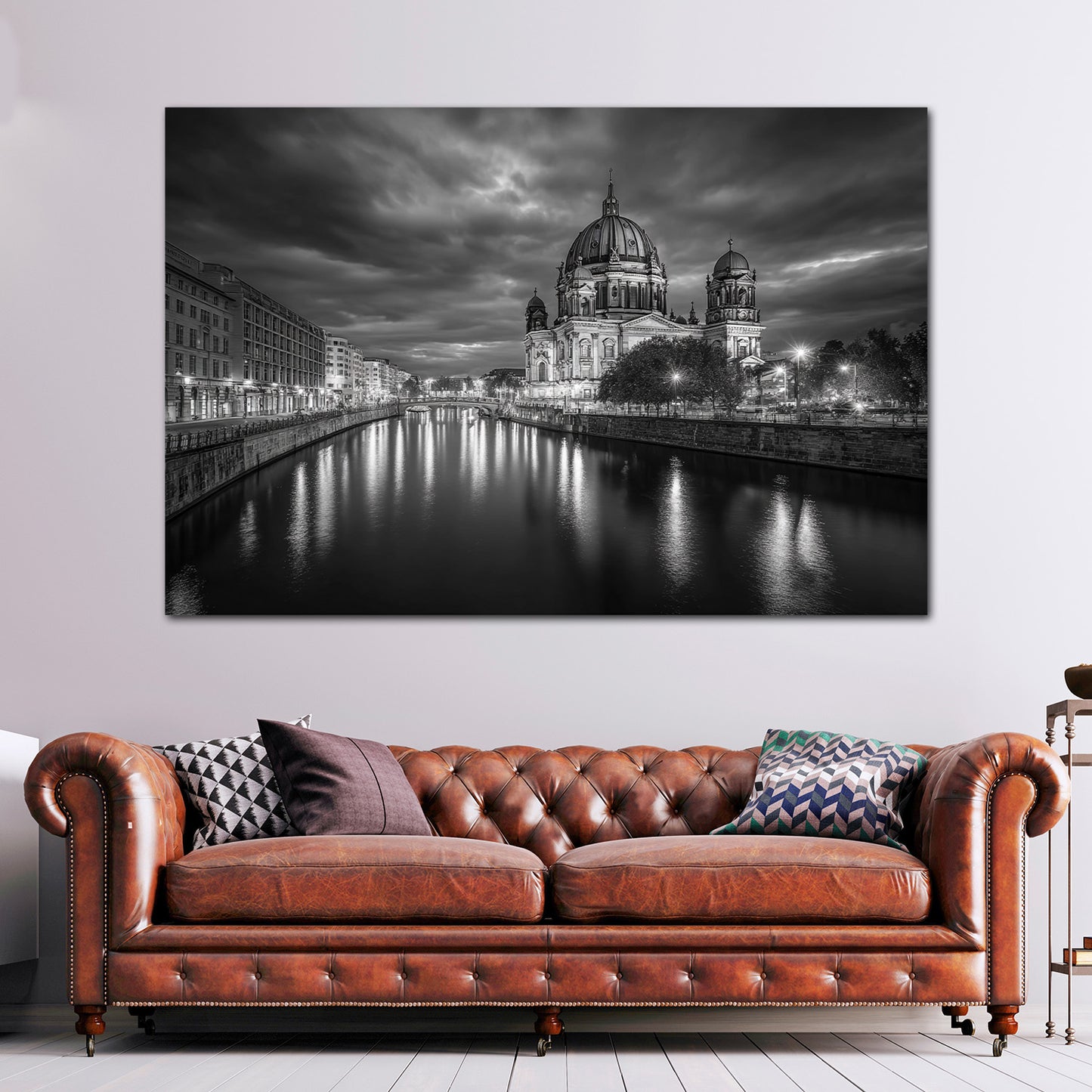 Berliner Dom schwarz weiß Architektur Fluss Spiegelung Wandbild