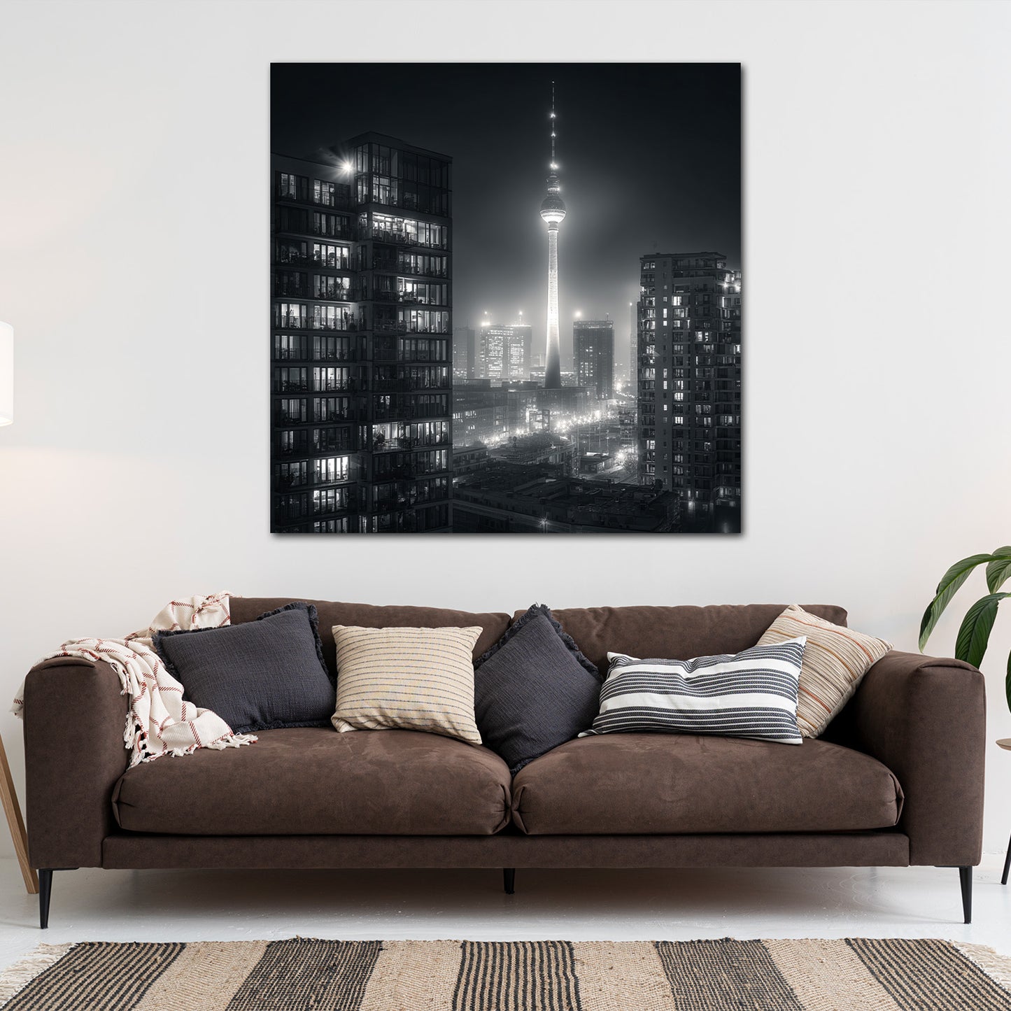 Berliner Fernsehturm schwarz weiß Stadtbild bei Nacht Wandbild