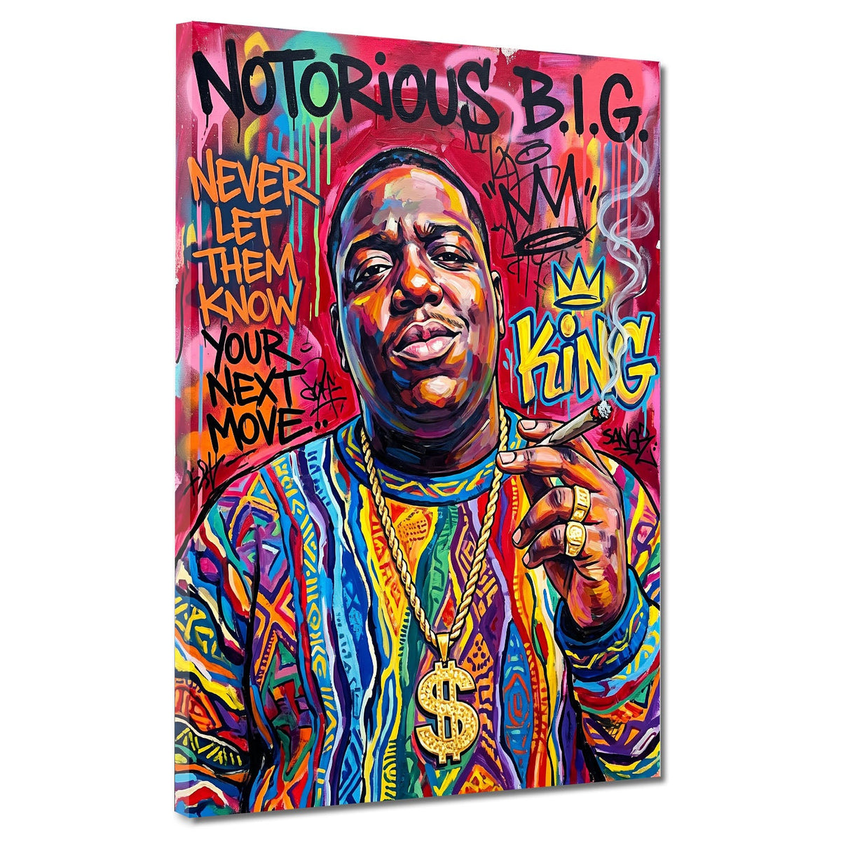 Biggie Rapper mit Goldkette als Pop Art Graffiti Wandbild