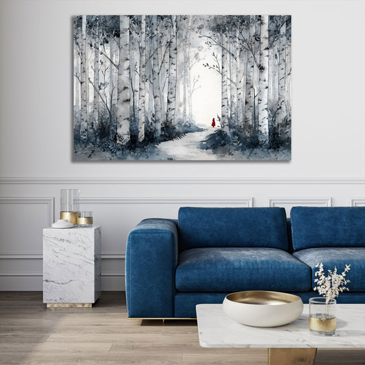Birkenwald Landschaft Waldweg mit roter Figur Natur Wandbild