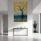 Blauer Baum Goldene Kreise Regen Spiegelung See Wandbild
