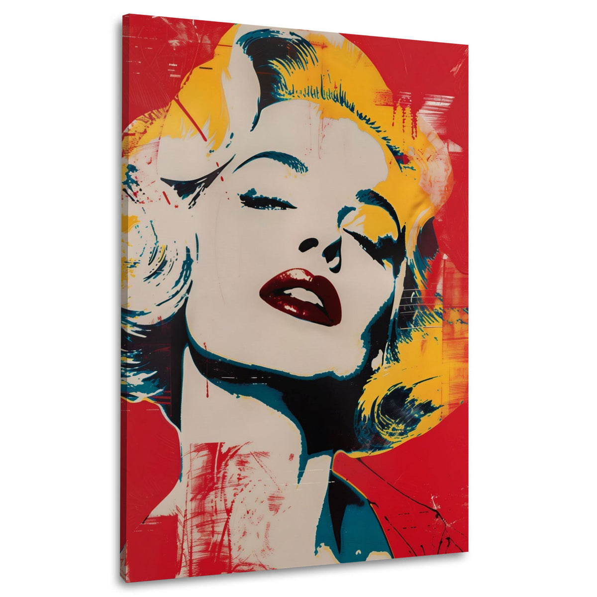 Blonde Frau mit roten Lippen Pop Art Wandbild im Hochformat
