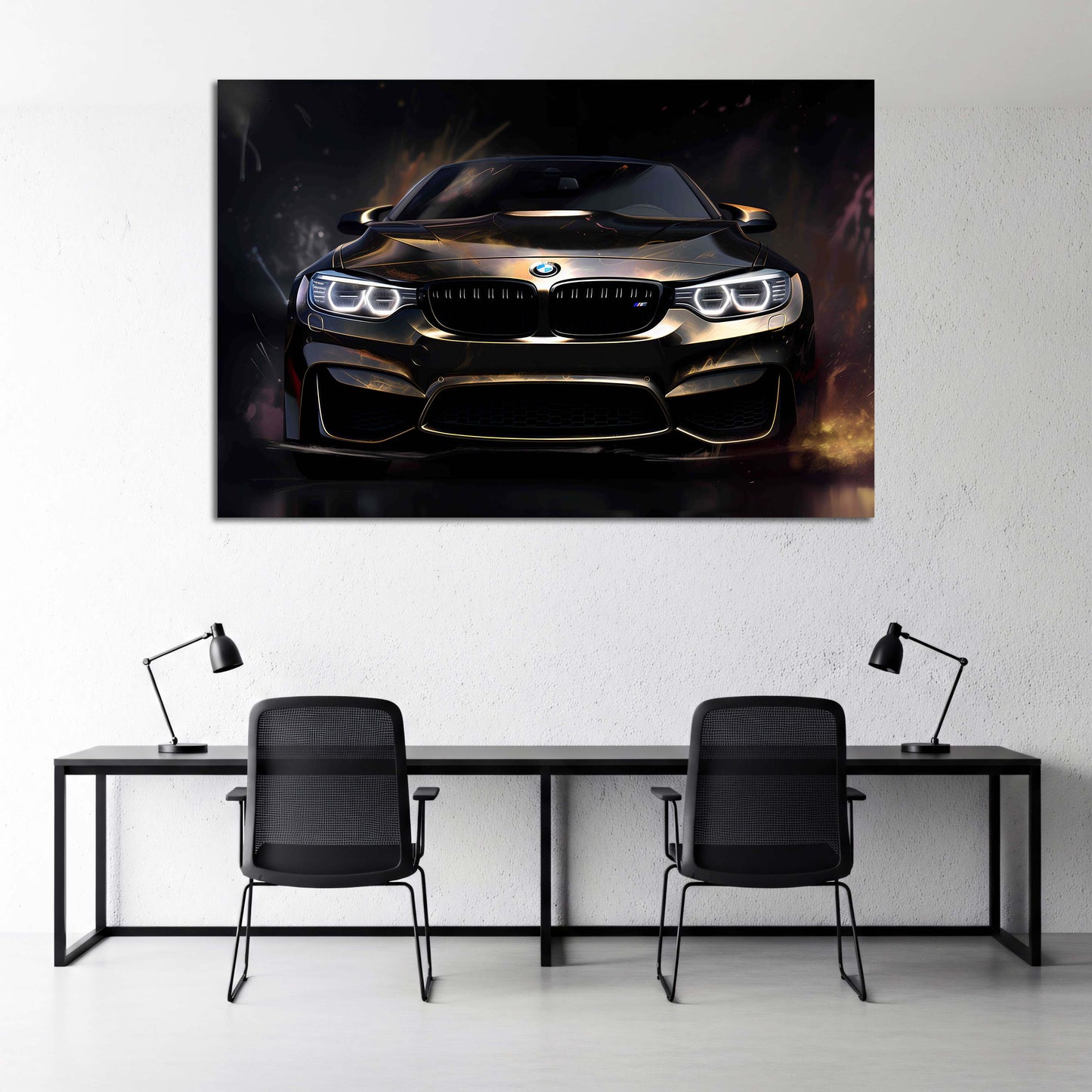BMW M Sportwagen schwarz gold Lichtspiel Wandbild