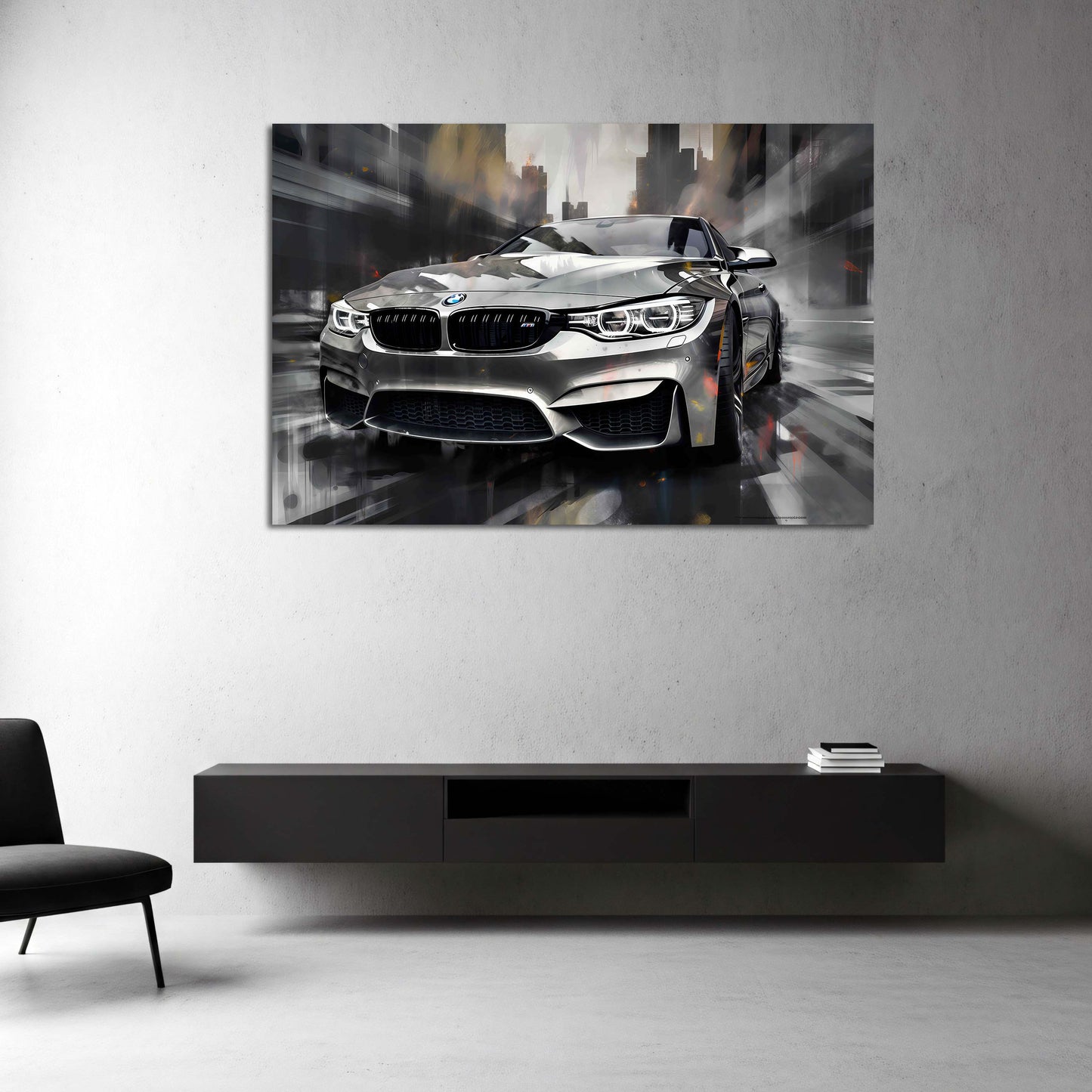BMW M Sportwagen Silber Urban Speed Art Wandbild