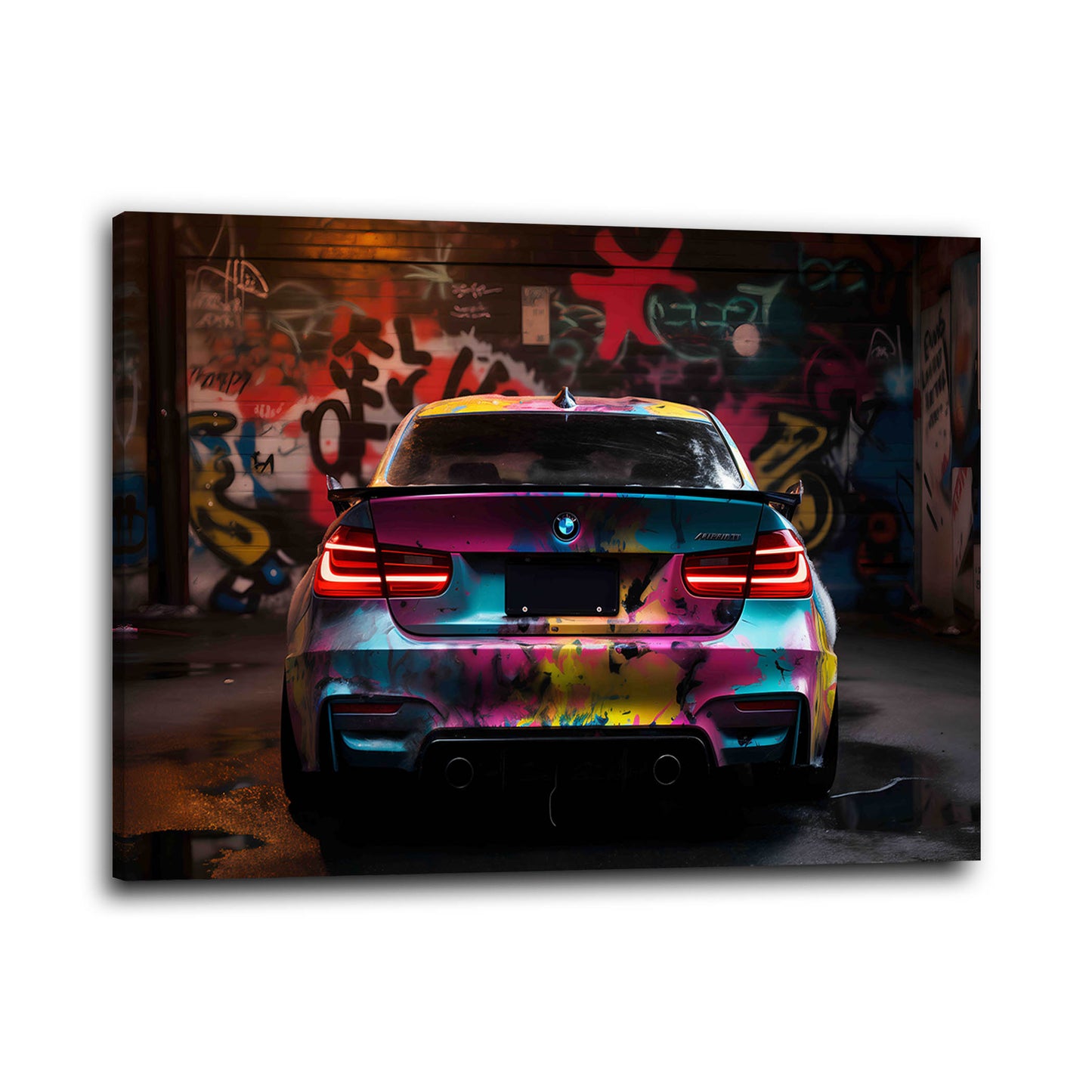 BMW Sportwagen Graffiti Street Art Farbexplosion Wandbild
