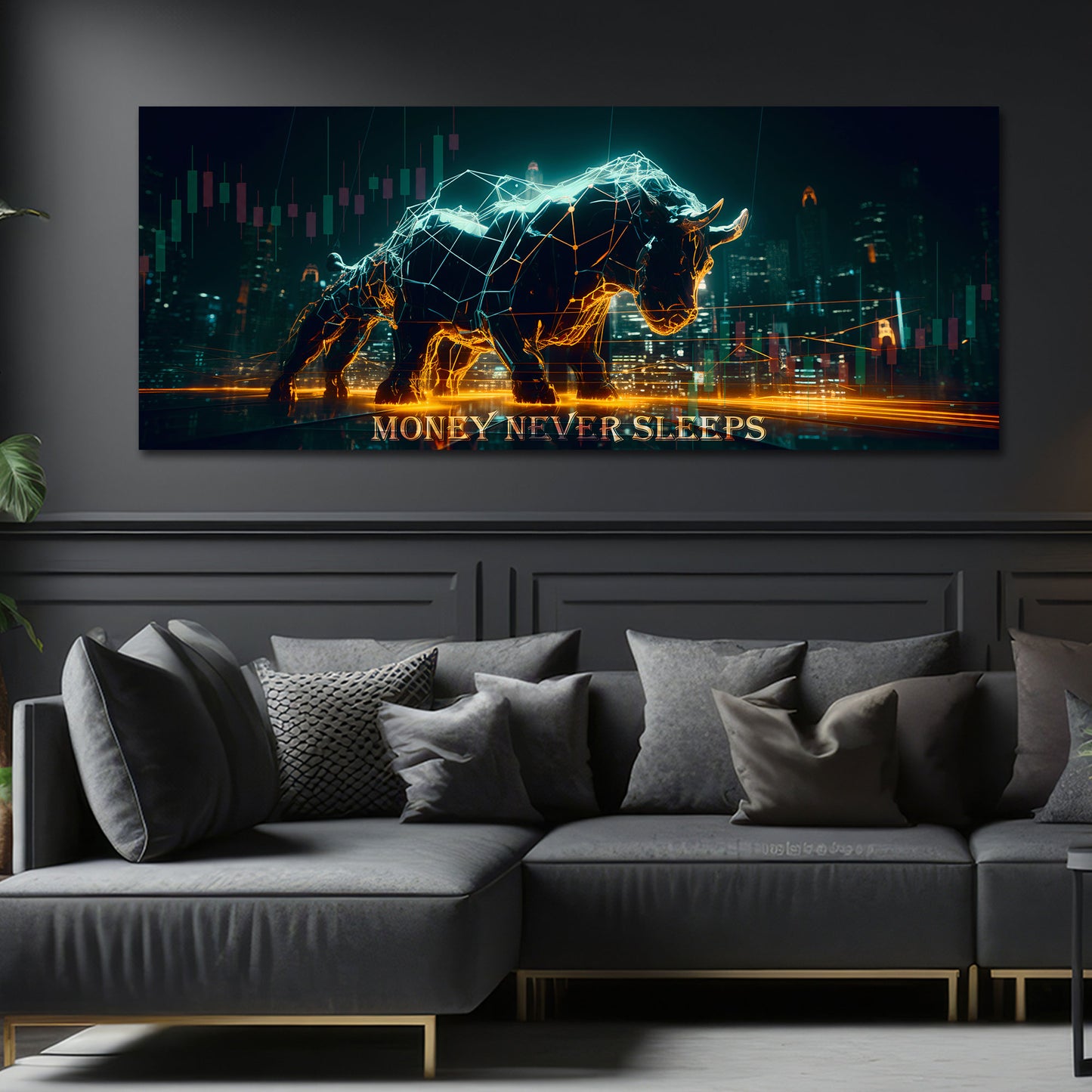 Börsen Bulle Trading Chart Motivation Business Neon Wandbild