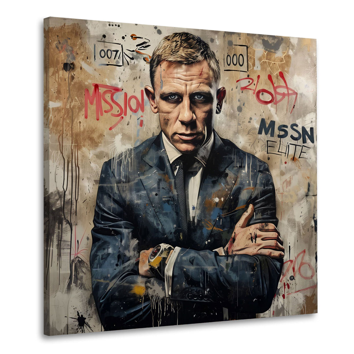 Bond Mission mit Graffiti Schriftzügen Street Art Wandbild