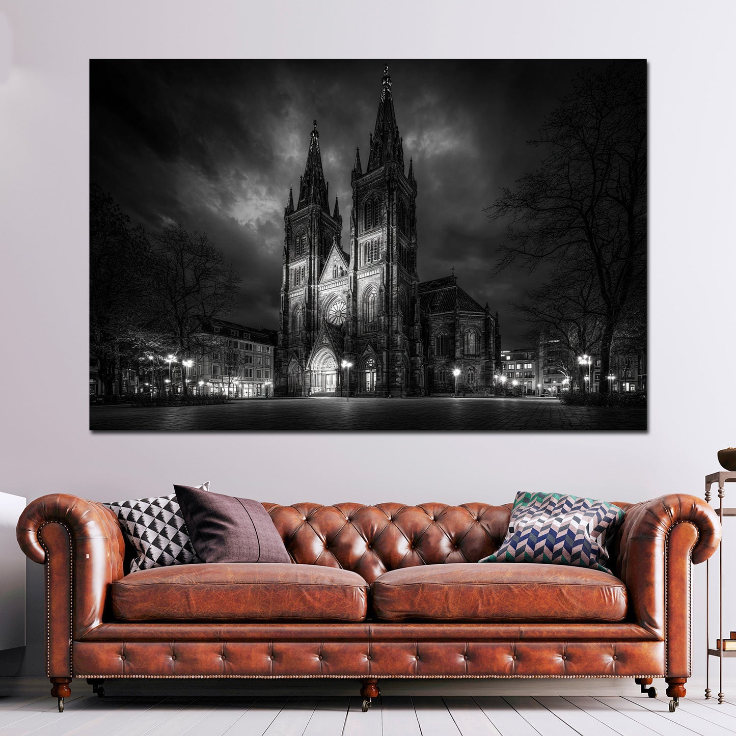 Bonifatiuskirche Wiesbaden schwarz weiß Doppelturmfassade Wandbild