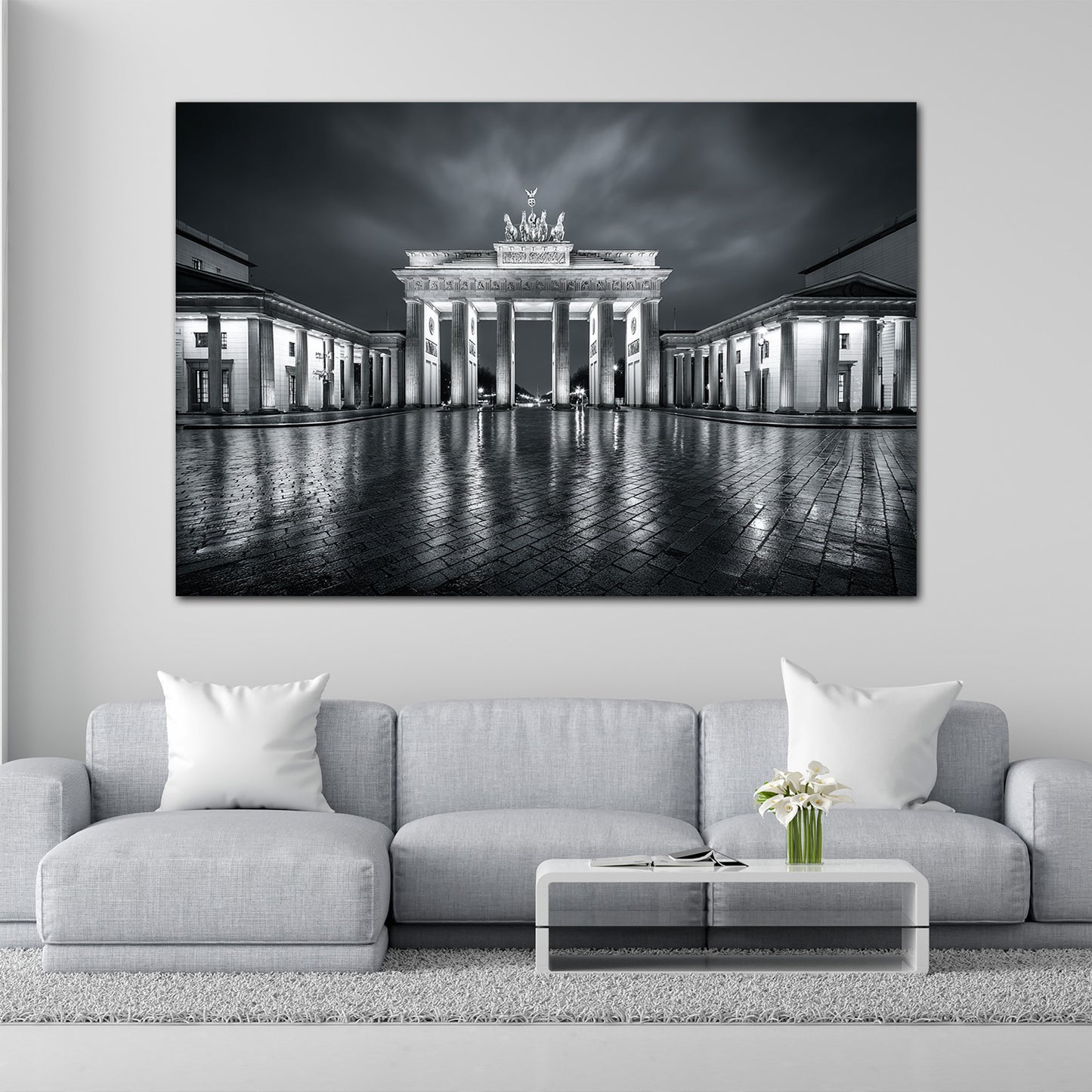 Brandenburger Tor Berlin schwarz weiß Regen Spiegelung Wandbild