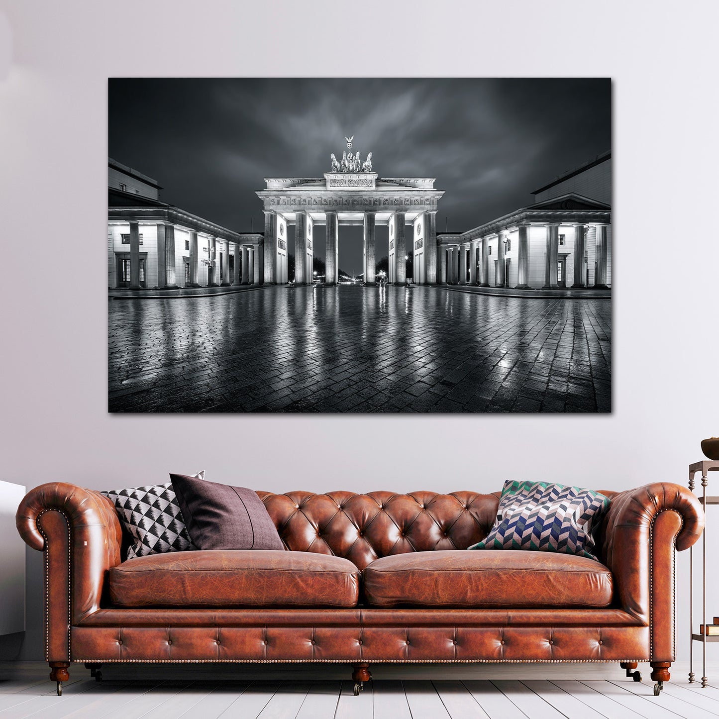 Brandenburger Tor Berlin schwarz weiß Regen Spiegelung Wandbild