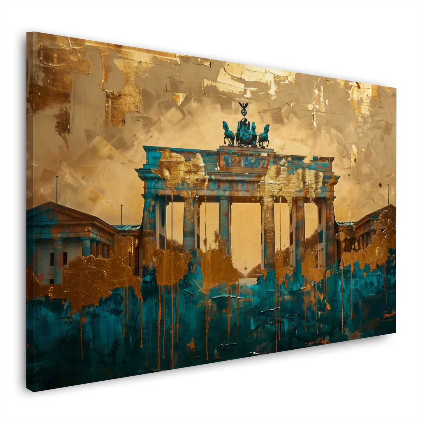 Brandenburger Tor in Gold und Türkis in Aquarell Wandbild