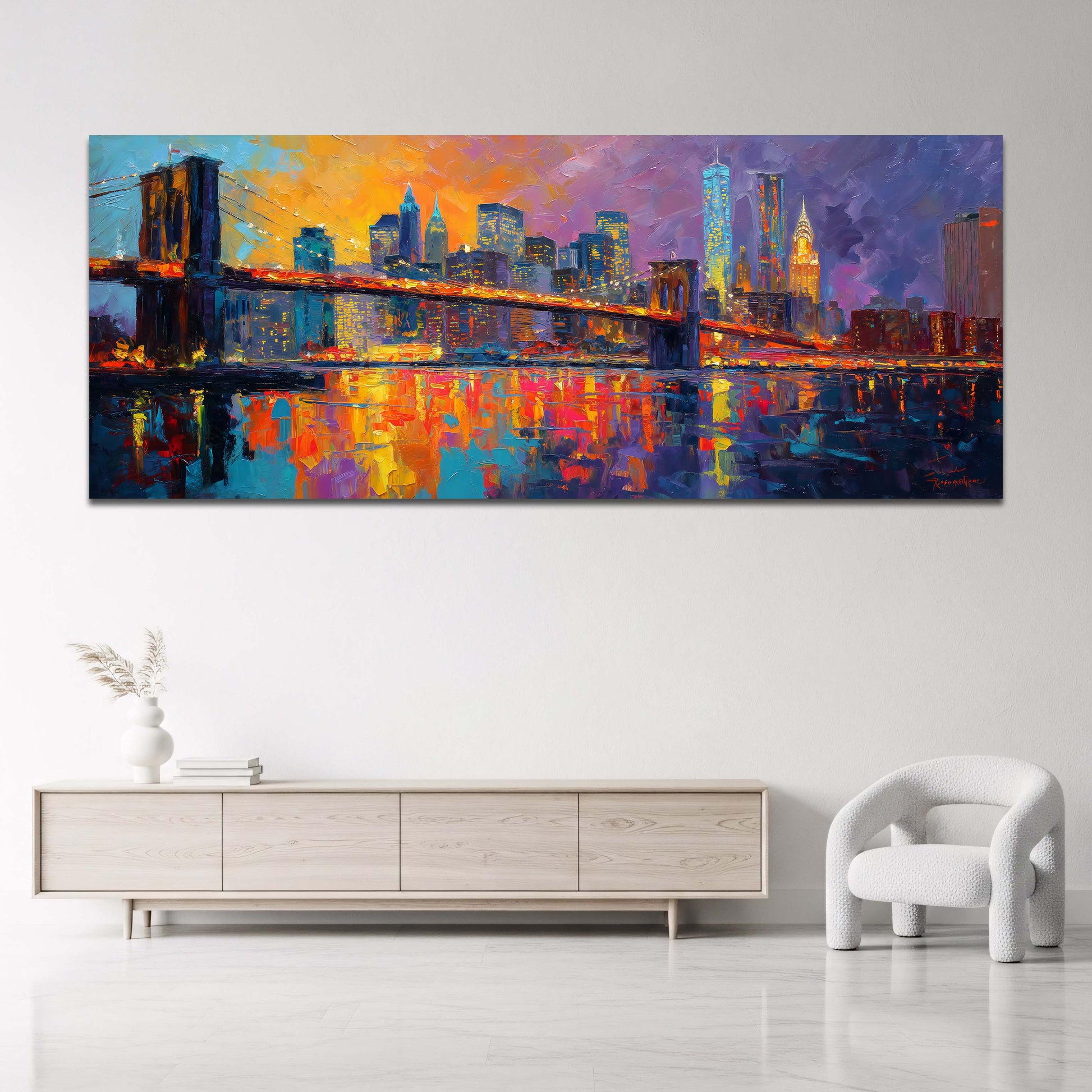 Brooklyn Bridge Abendstimmung Panorama Wandbild