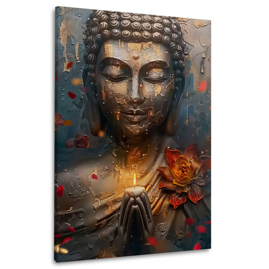 Buddha Meditation Kerze Lotusblume goldene Struktur Wandbild