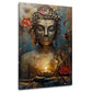 Buddha Statue Meditation Kerze Lotusblüten goldene Ruhe Wandbild
