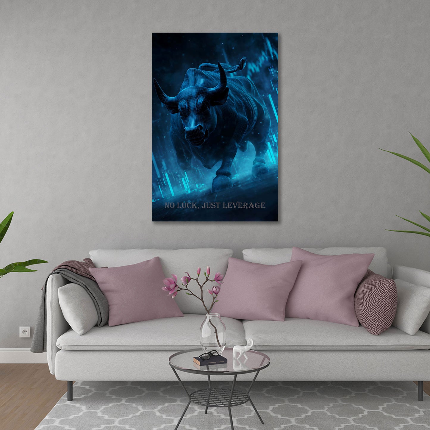 Börsen Bulle Motivation no luck just leverage Wandbild