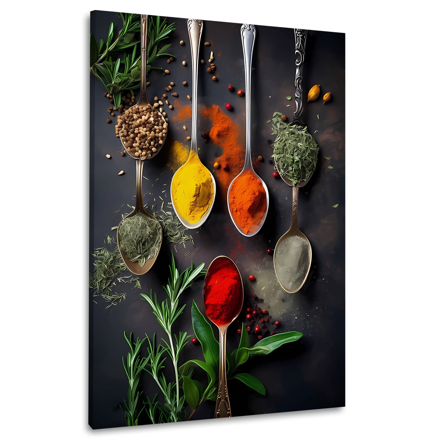 Bunte Gewürzmischung Kräuter Löffel Küche Wandbild