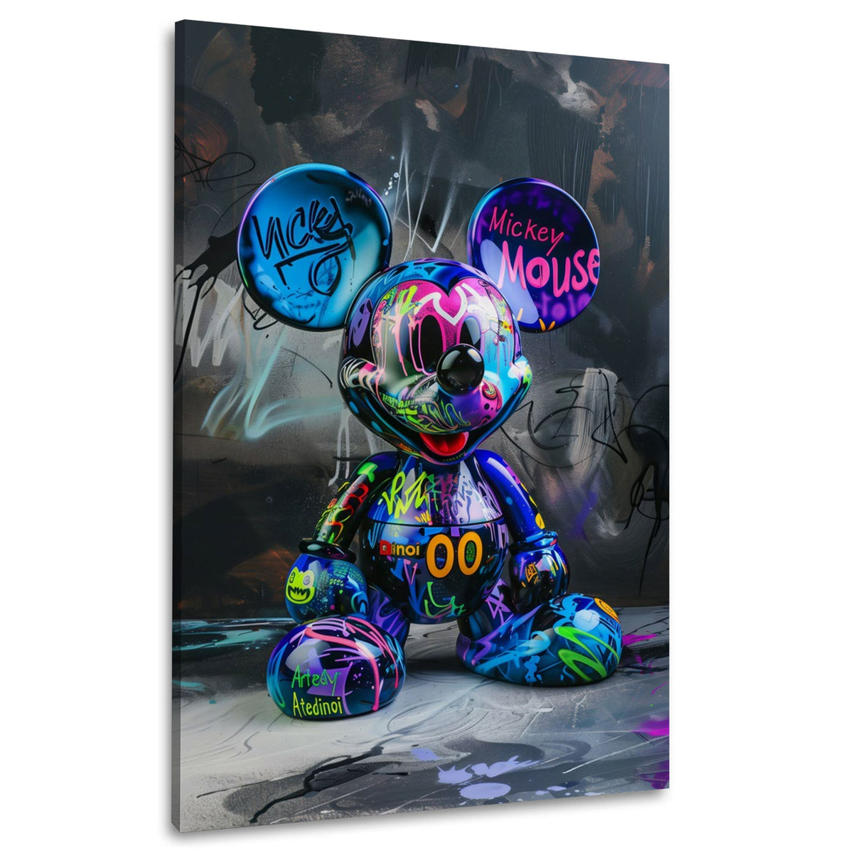 Bunte Mickey Figur im Graffiti Design Wandbild im Hochformat