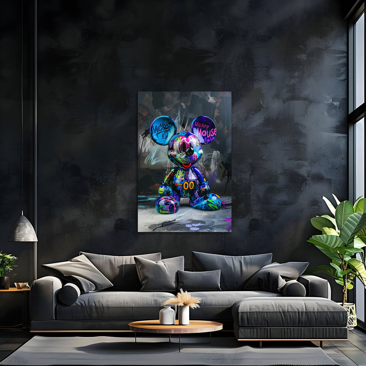 Graffiti Figuren Wandbild im Hochformat an einer Wohnraumwand
