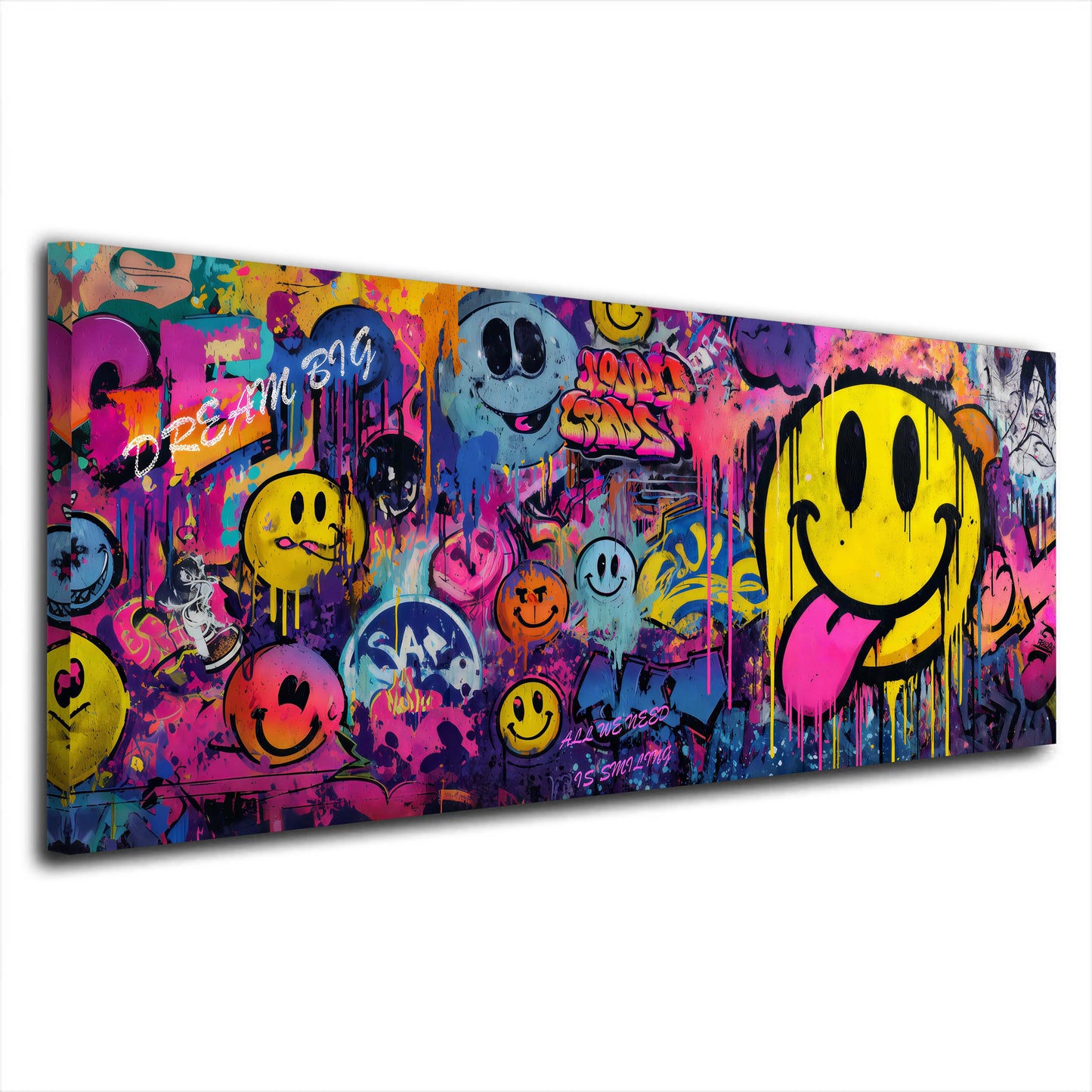 Bunte Smiley Faces auf Graffiti Wand Panorama Wandbild