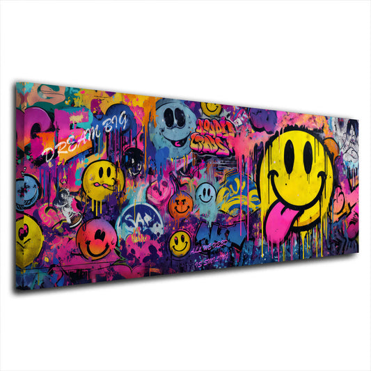 Bunte Emoji Faces auf Graffiti Wand Panorama Wandbild