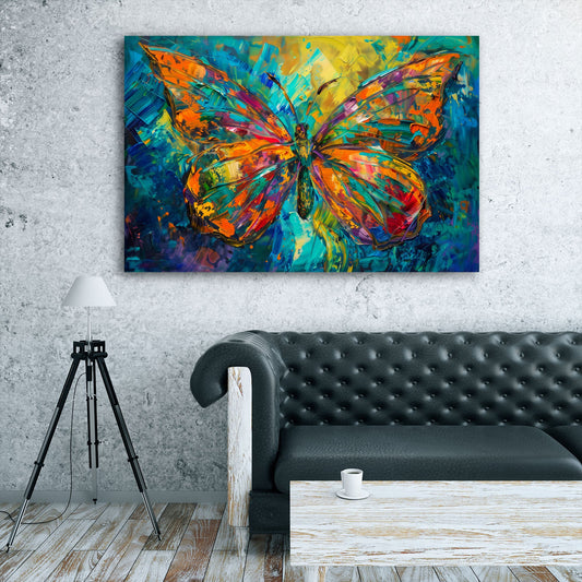 Schmetterling Wandbild über einem Sofa im Wohnraum