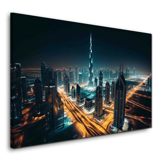 Burj Khalifa Dubai beleuchtete Skyline der Stadt Wandbild