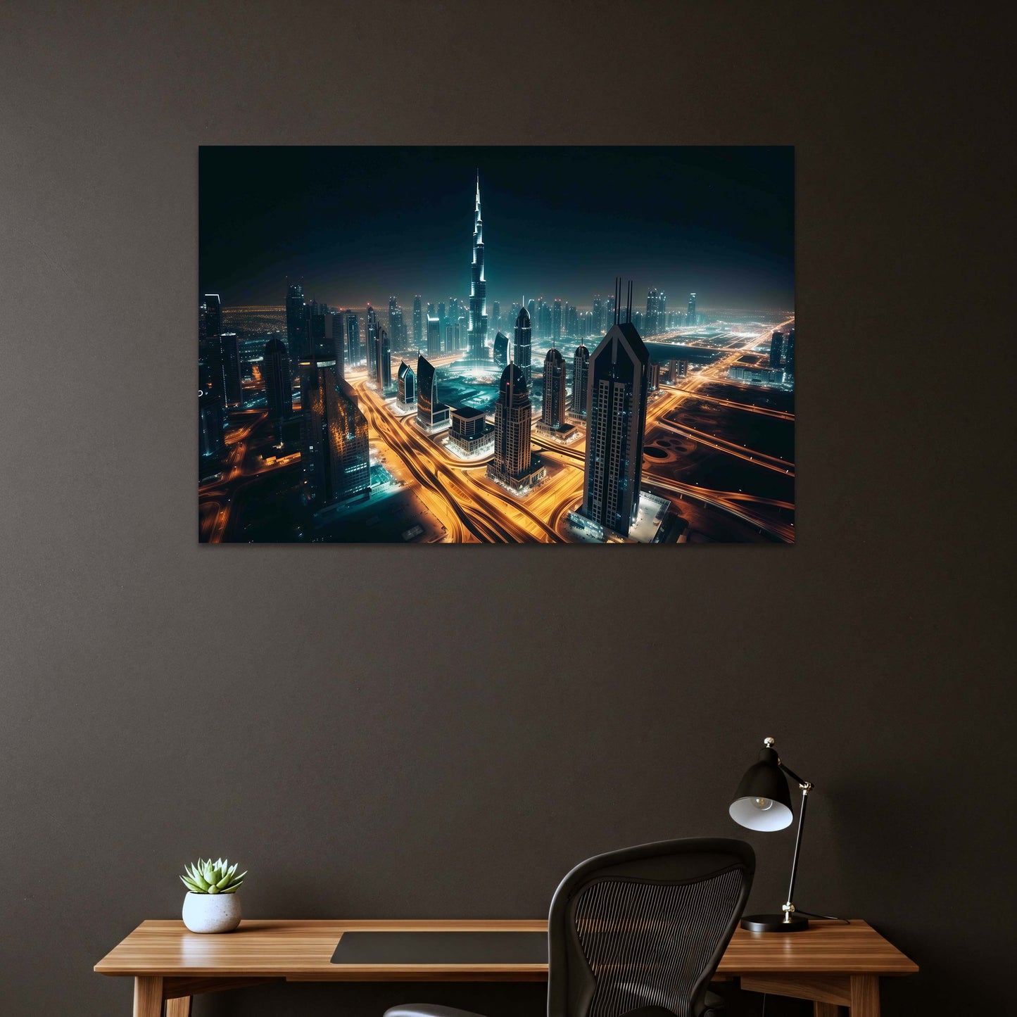 Burj Khalifa Dubai beleuchtete Skyline der Stadt Wandbild