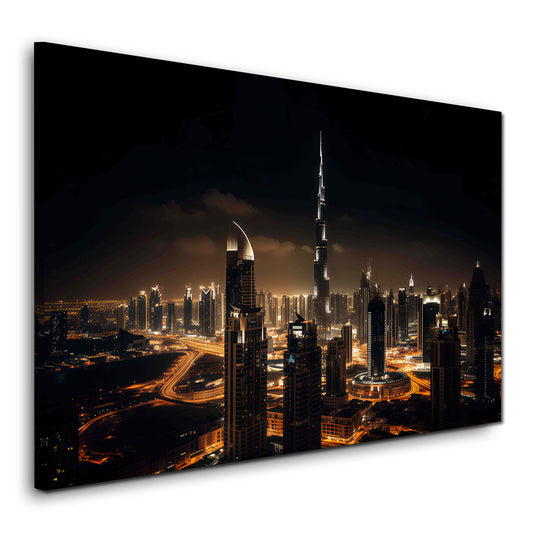 Burj Khalifa Dubai Nachtlichter der Skyline Panorama Wandbild