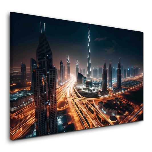 Burj Khalifa Dubai Skyline Stadtlichter bei Nacht Wandbild