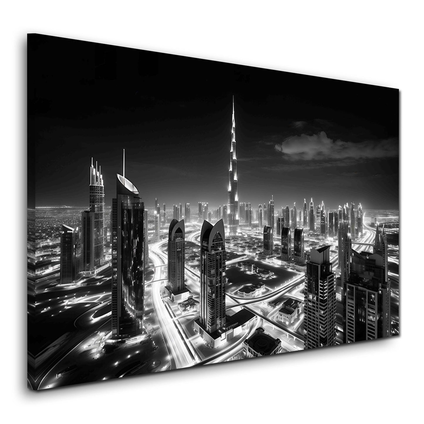 Burj Khalifa in Dubai bei Nacht schwarz weiß Architektur Wandbild