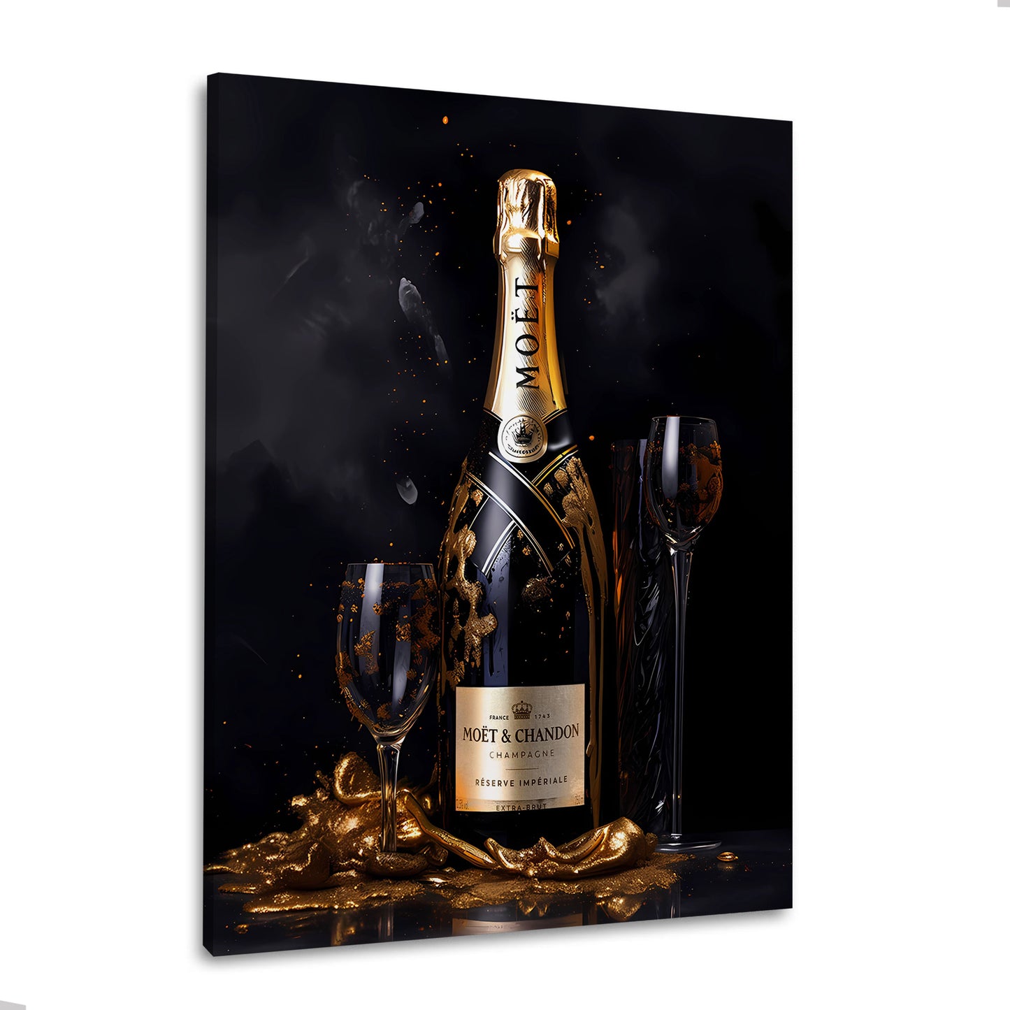 Champagner Flasche Gold Luxus Eleganz Wandbild