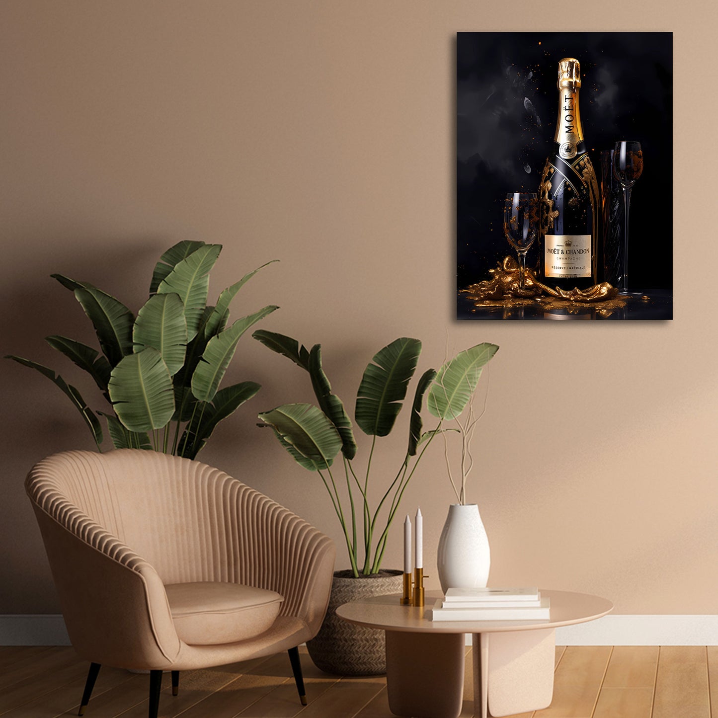 Champagner Flasche Gold Luxus Eleganz Wandbild