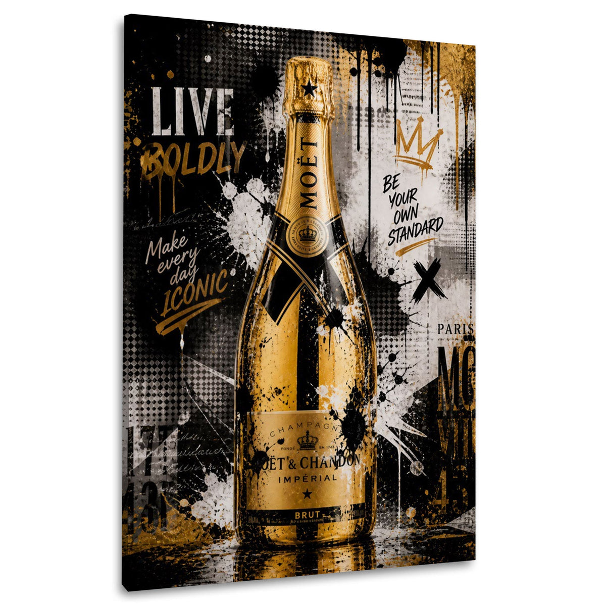 Champagnerflasche mit Live boldly Motivation Wandbild