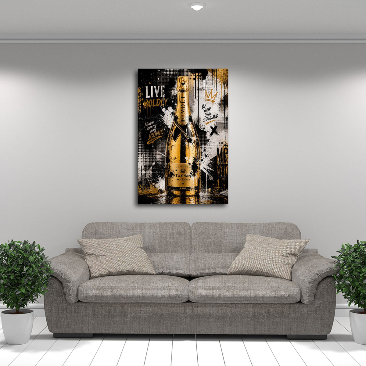 Champagnerflasche mit Live boldly Motivation Wandbild