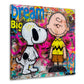Charlie und Comic Beagle vor bunter Graffiti Wand Wandbild