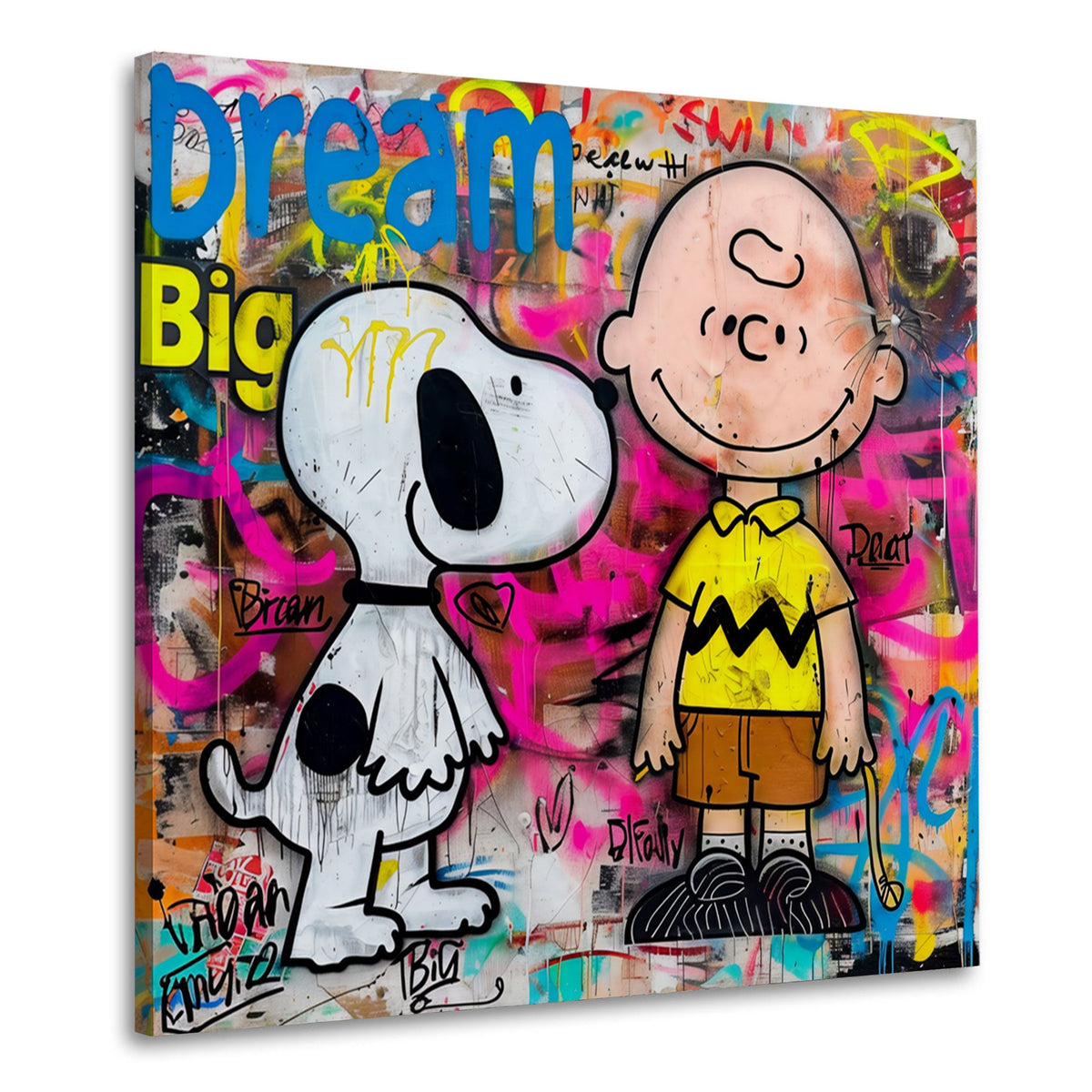 Charlie und Comic Beagle vor bunter Graffiti Wand Wandbild