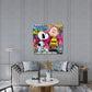 Charlie und Comic Beagle vor bunter Graffiti Wand Wandbild