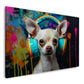 Chihuahua mit Kopfhörern bunt in Ölmalerei Wandbild