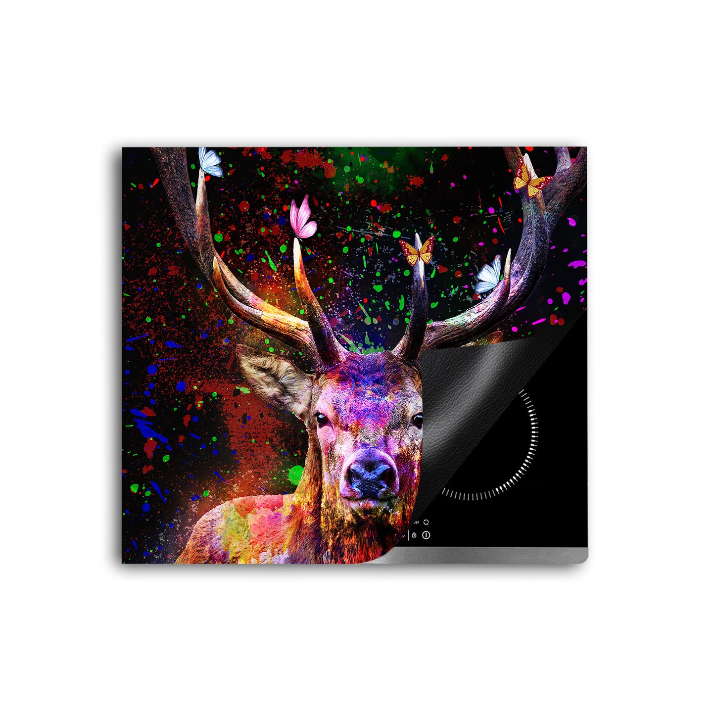 Colour Pop Art Hirsch Herdabdeckplatte Induktionsschutz für Ceranfeld & Küche Deko