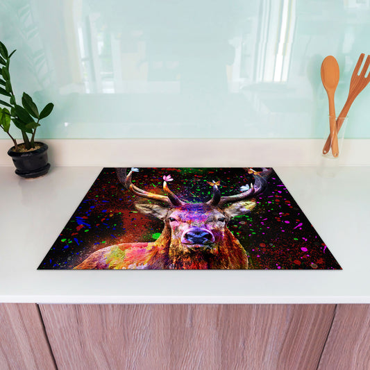 Colour Pop Art Hirsch Herdabdeckplatte Induktionsschutz für Ceranfeld & Küche Deko